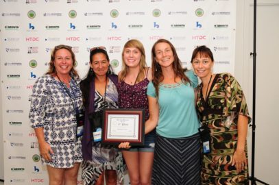 In 2015, Startup Weekend Maui 3rd place winner, the team of Waikapu Pickles, planned to bring “Pickles for the People!” Pictured from left: Kim Scott, Tammie Evangelista-Mcguire, Victoria Alexa Scott, Jen Fordyce, and Elizabeth Smith.