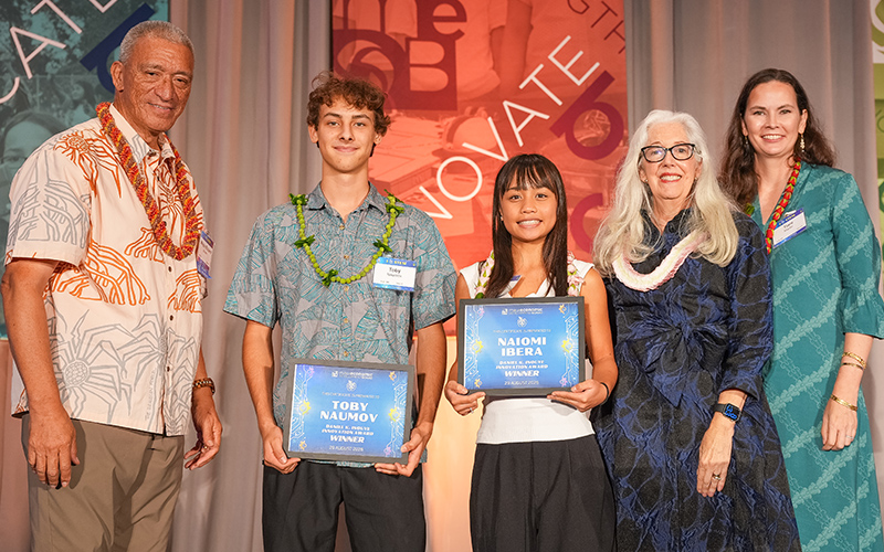 Naiomi Ibarra and Toby Naumov from Maui High School, winners of Daniel K. Inouye Award 2026