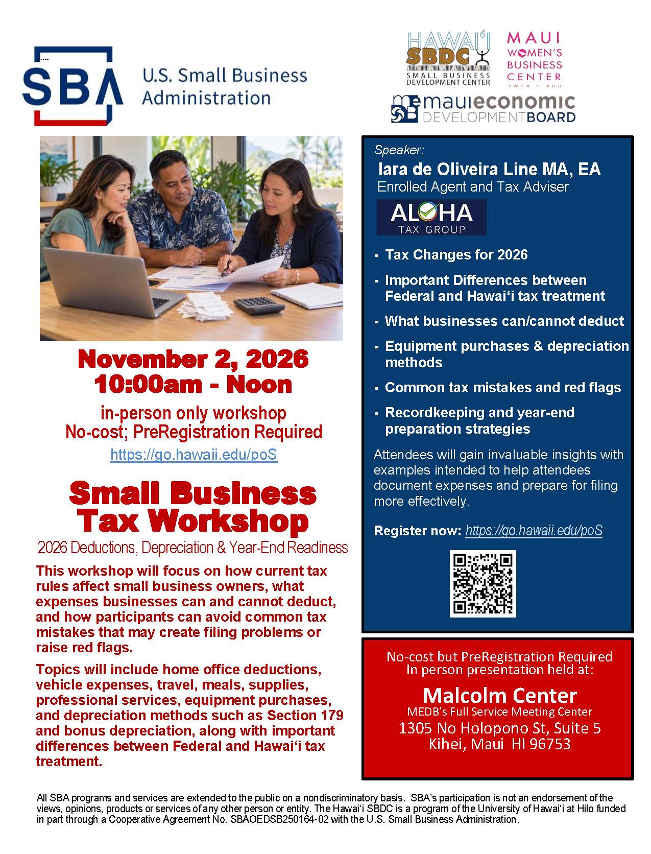 Flyer for SBA workshop